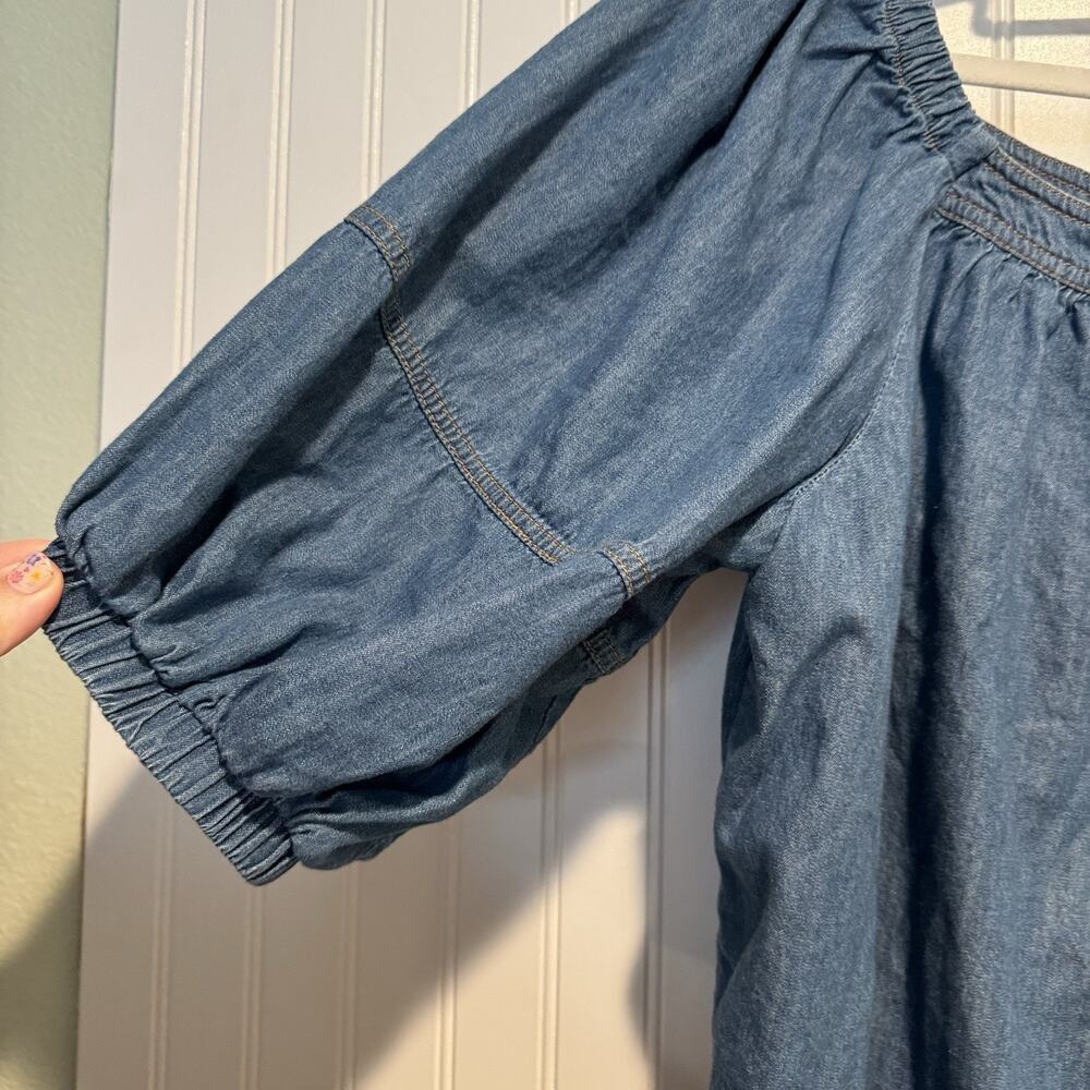 Women’s Chambray Peasant Top - Blue - Picture 3 of 6